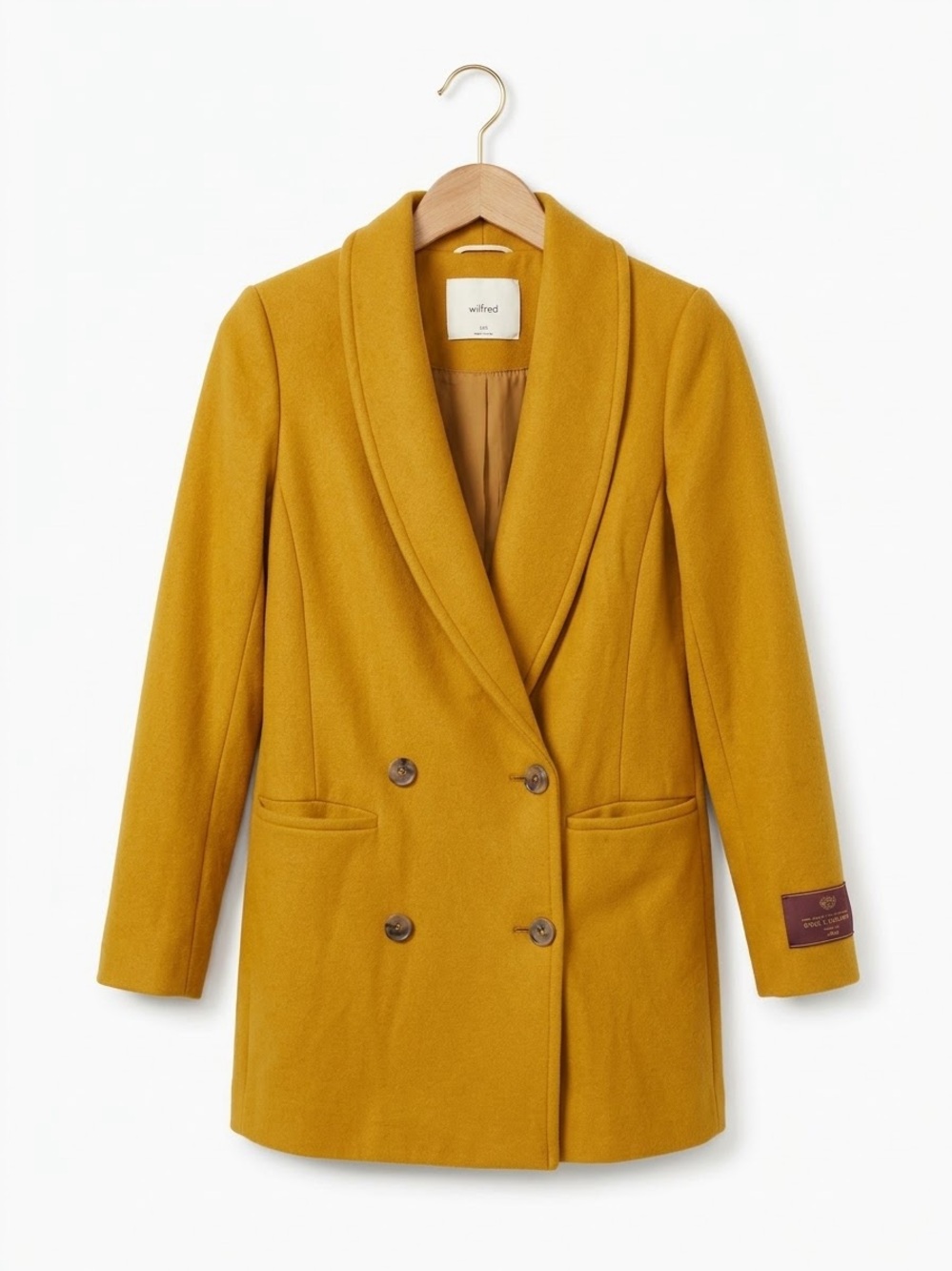 Aritzia Wilfred Reeves Coat Italian Wool Cashmere Mustard Yellow Goldenrod XXS
